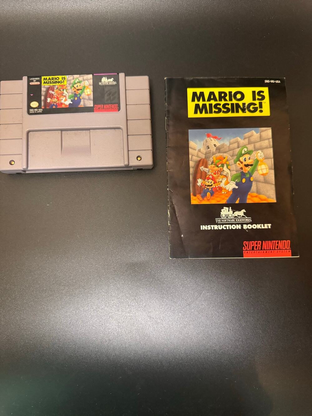 Super Nintendo SNES Mario is Missing video game w/manual - tested & works